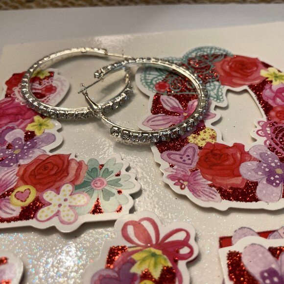 Large Silver Rhinestone Hoops - Picture 2 of 2